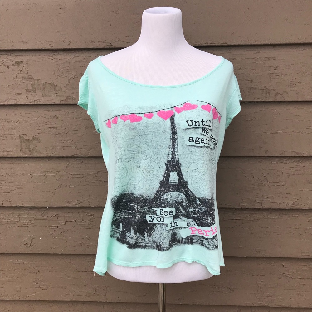 Rue 21 a mint green shirt Paris graphic art tee